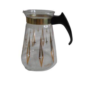 Vintage MCM Pyrex Atomic Gold Coffee Tea Juice Pitcher Carafe Estate Find